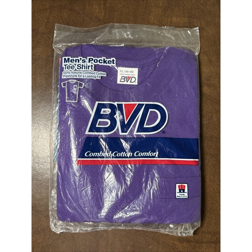 Vtg NOS 1990s BVD Purple Single Stitch Pocket T-Shirt 100% Cotton Sz XL USA #1